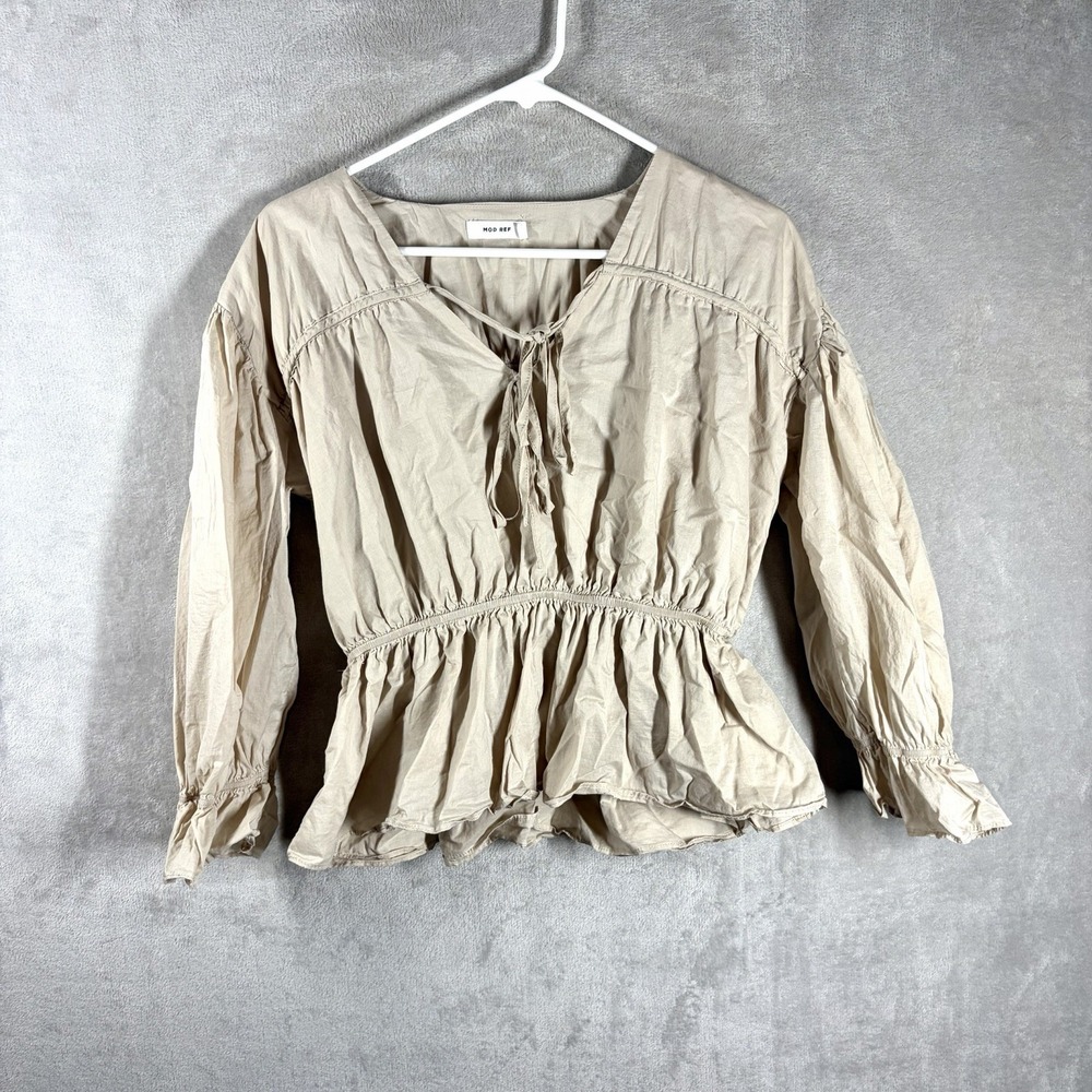 Mod Ref Long Sleeve Peplum Blouse Size S Peasant Cottage Country Rustic Chic